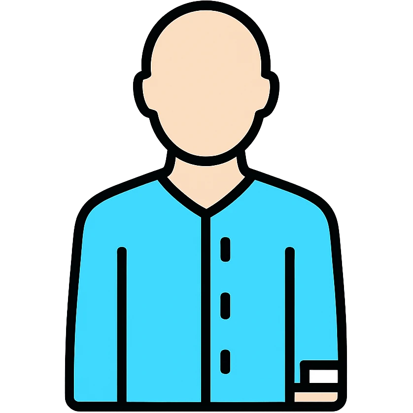 clean and modern Discord role icon for a psychiatric clinic patient, adult silhouette in #6fe8f3 pajamas, subtle hospital wristband, professional and simple style, no 3D or cartoon look emoji