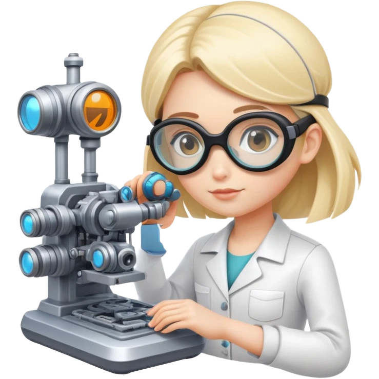 An inventor girl with goggles, assembling a futuristic machine emoji