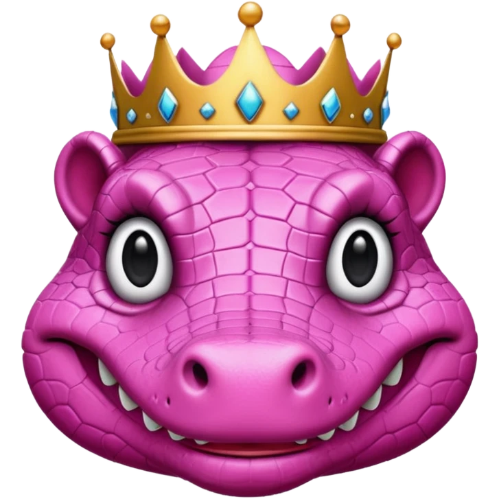 pink crocodile face with a black crown, looking straight ahead emoji