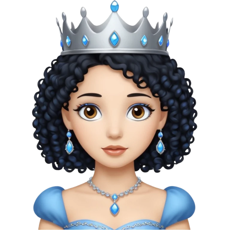 Por favor hazme el emoji de la princesa pero con el pelo negro y rizado, los ojos marrones y la corona plateada con jollas azules emoji