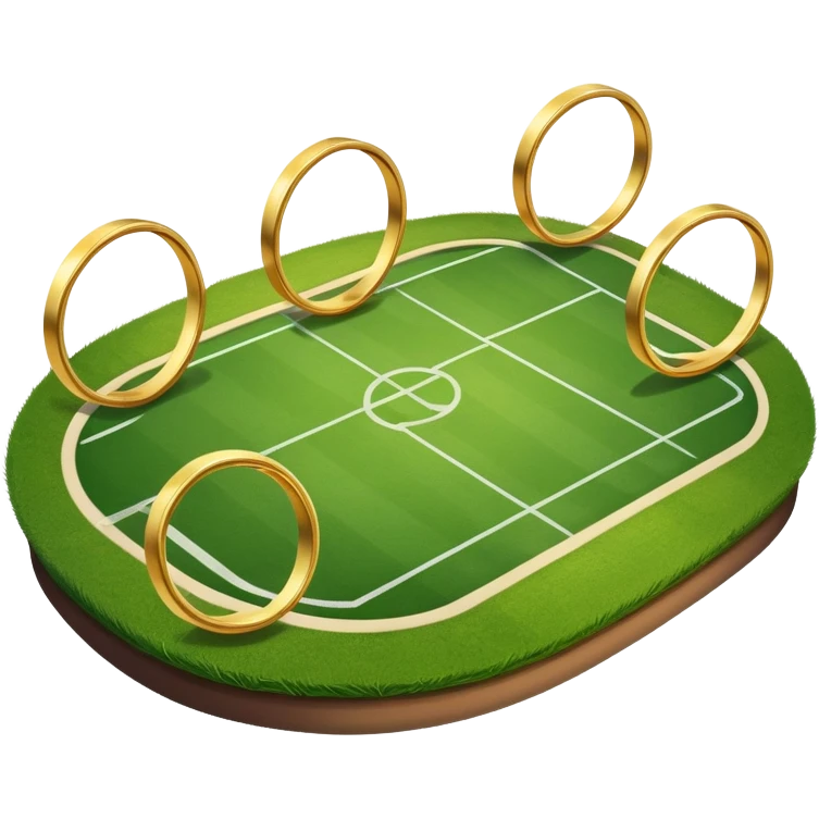 quidditch field with three golden hoops on each end, an oval shaped playing field emoji