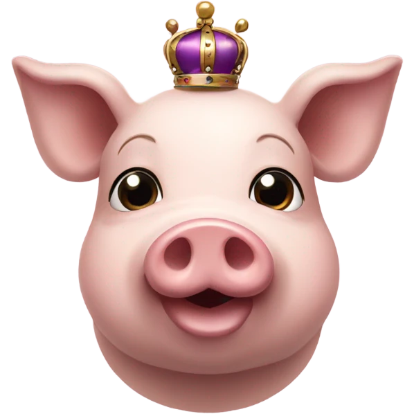 Pig with black curly hair and crown emoji