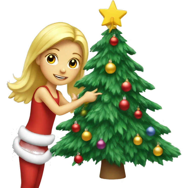 Blond Girl decorating a Christmas tree emoji