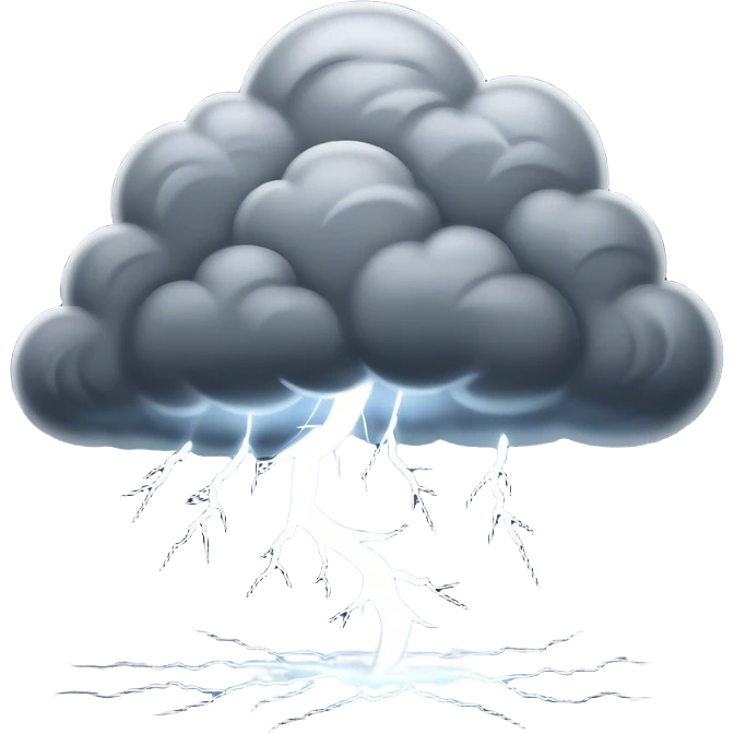 Cinematic Realistic Thunderstorm Emoji, Dark and dramatic, with swirling gray clouds illuminated by occasional flashes of lightning. The air crackles with energy as the storm builds, while heavy rain cascades down in sheets. Soft glowing outline, capturing the essence of power, intensity, and natural fury in a breathtaking thunderstorm! emoji