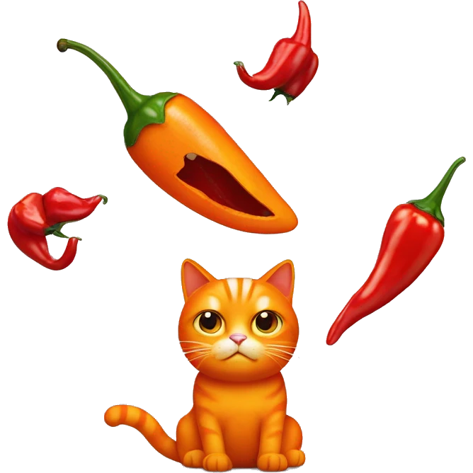 Orange cat and a chilli pepper emoji