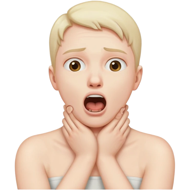 person choking self hands crossed around neck with mouth open  emoji