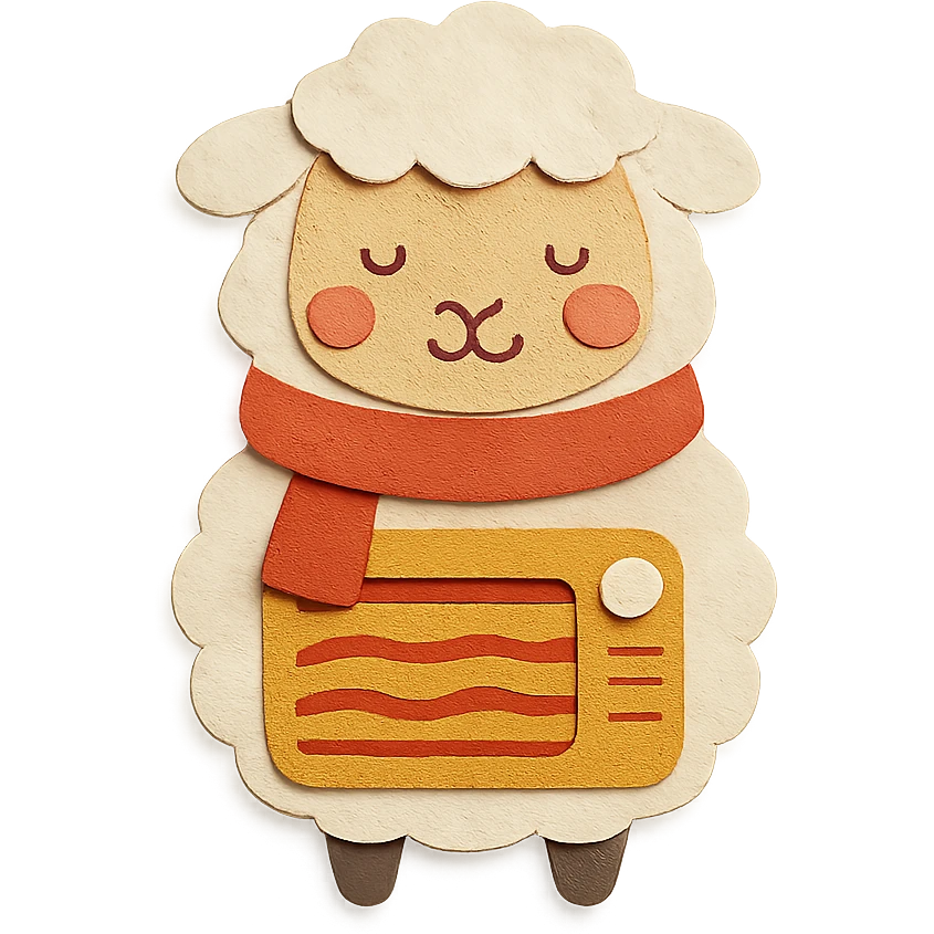cute electric heater sheep with a cozy scarf and warm cheeks, soft white, full-body emoji