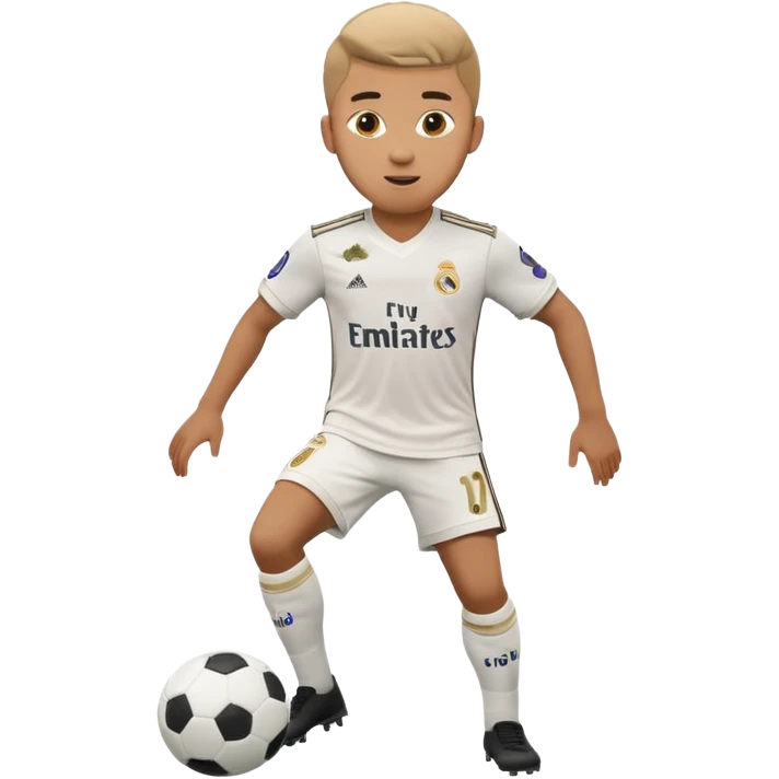 Jude Bellingham, English footballer, dribbling a soccer ball, in Real Madrid kit, emoji style emoji