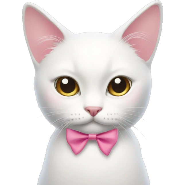 white cat, pink nose with bow  emoji