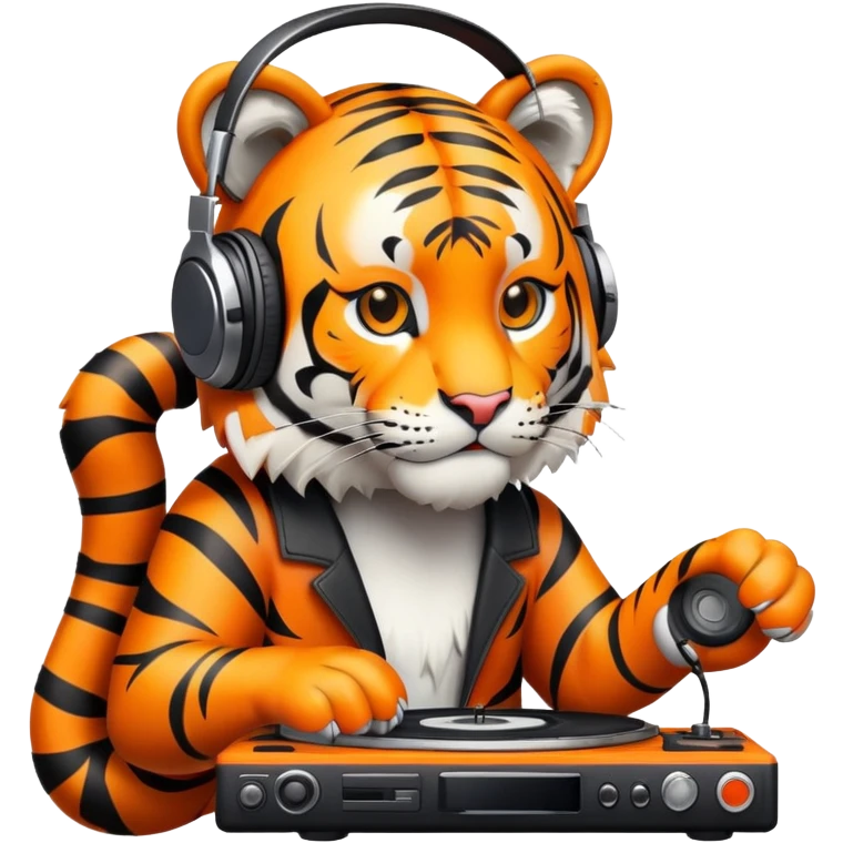 Tiger DJ with headphones and turntable emoji