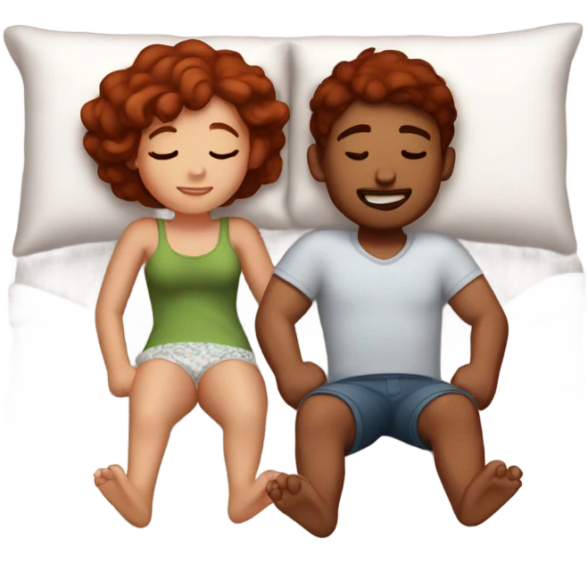 Burgundy haired girl and boyfriend cuddling in bed emoji