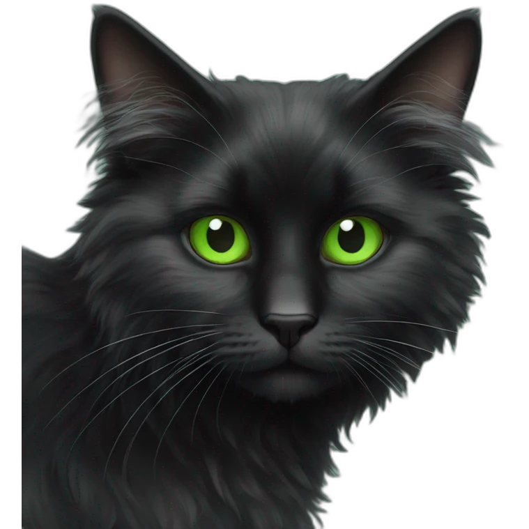 Angora curious black cat with green eyes emoji