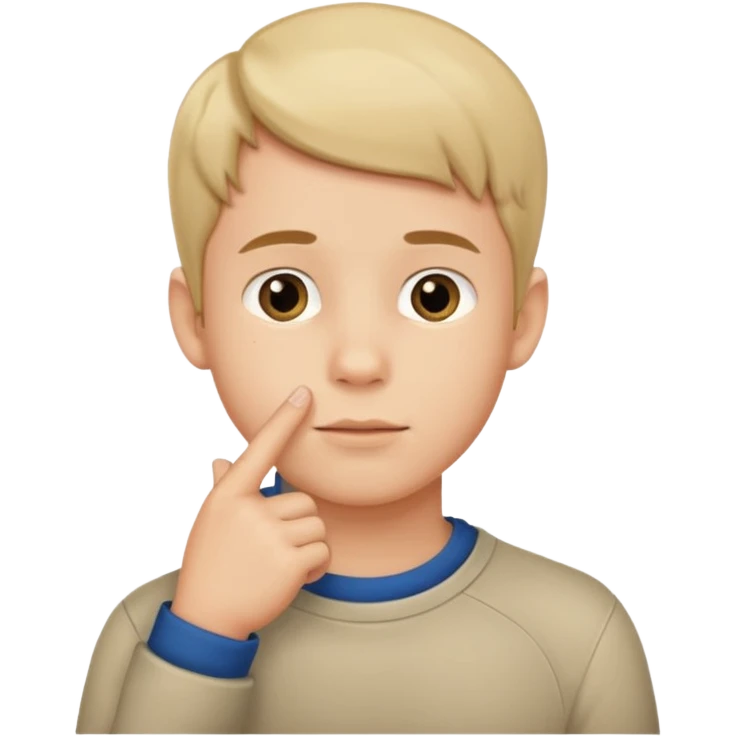 Boy putting his finger on his chin emoji