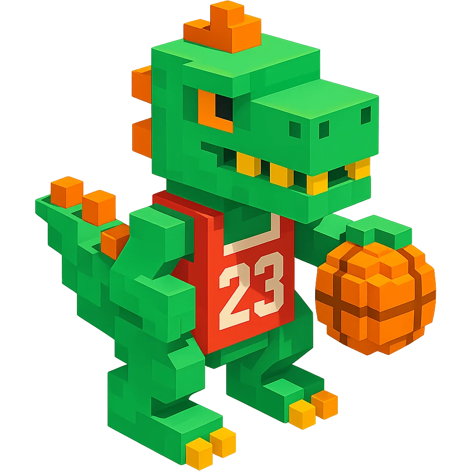 динозавр с баскетбольном мячом в майке с надписью "23", no background  emoji