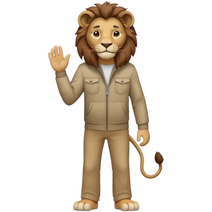 anthropomorphised lion in casual clothes walking upright, relaxed pose emoji