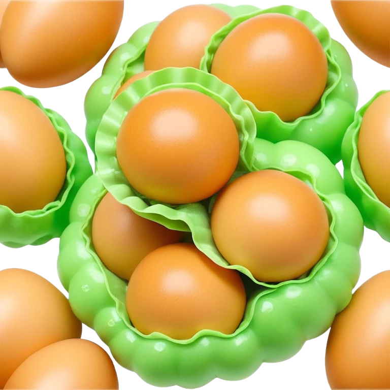 3D rendered Hong Kong egg puffs (港式鸡蛋仔) with pandan flavor, light green color, authentic egg-shaped bubble pattern, hyper-realistic texture, glossy finish, detailed bubbles emoji