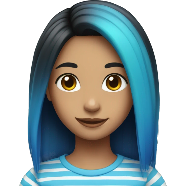 smiling girl in striped shirt, black hair with blue ombré hair  emoji