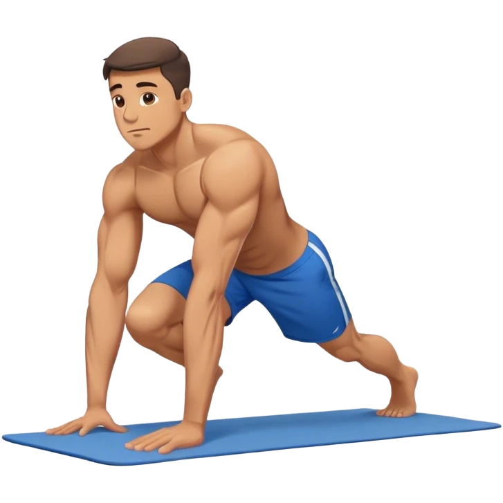 buff man blue shorts doing plank exercise on yoga mat emoji