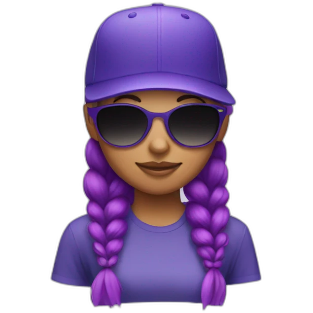 girl with purple ponytail, indigo baseball hat and sunglasses emoji