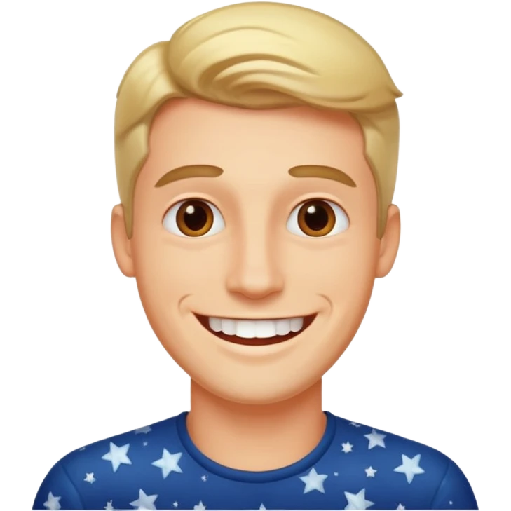 create an image of a perfect guy, very handsome, catching, smart and smiling with his white teeth. around him there's like a shining and small stars showing how perfect he is . the background is white emoji