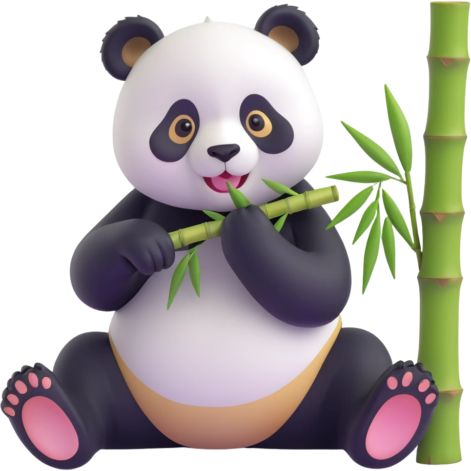 panda eating bamboo in forrest background, close up pose emoji