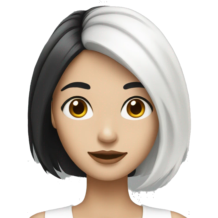 Woman who has white skin and half black hair and half White hair  emoji