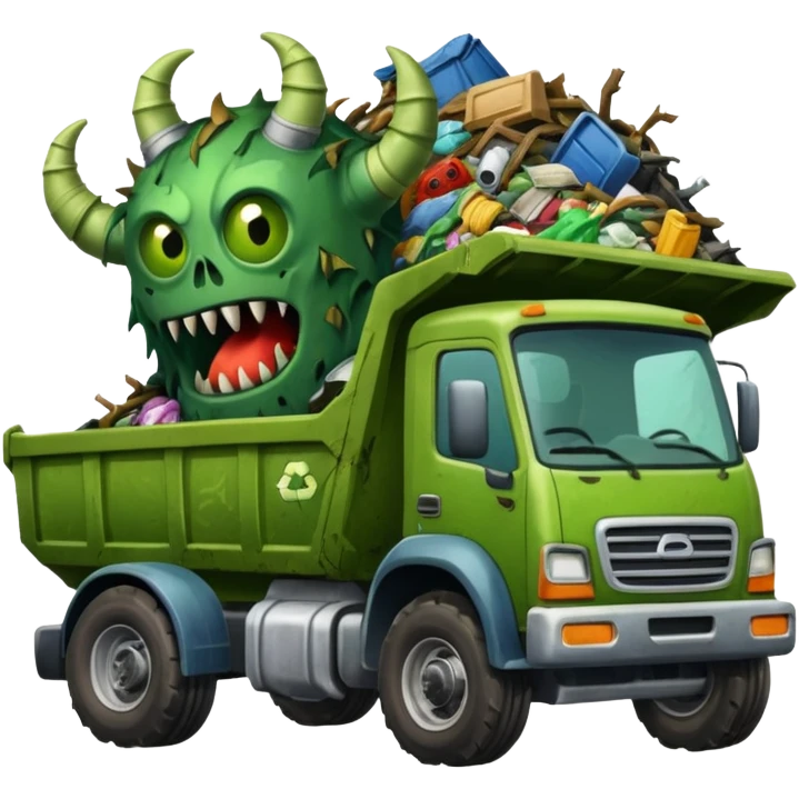 A garbage monster with a car and truck and tractor and garbage and junk inside emoji