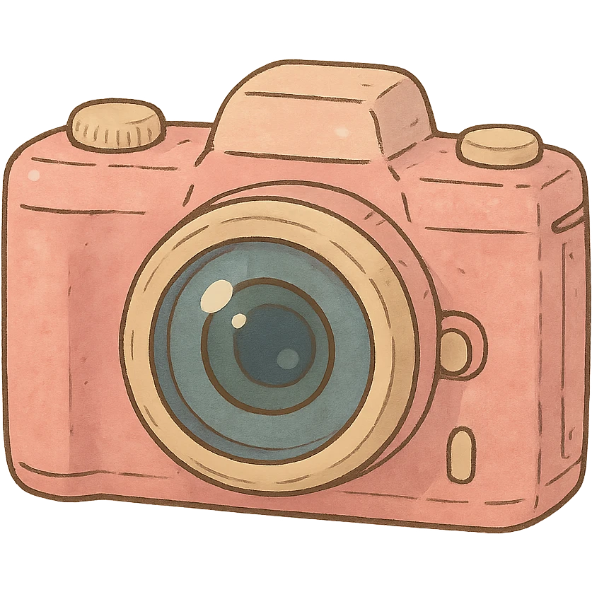 ghibli style icon of a pink camera, soft colors, whimsical emoji