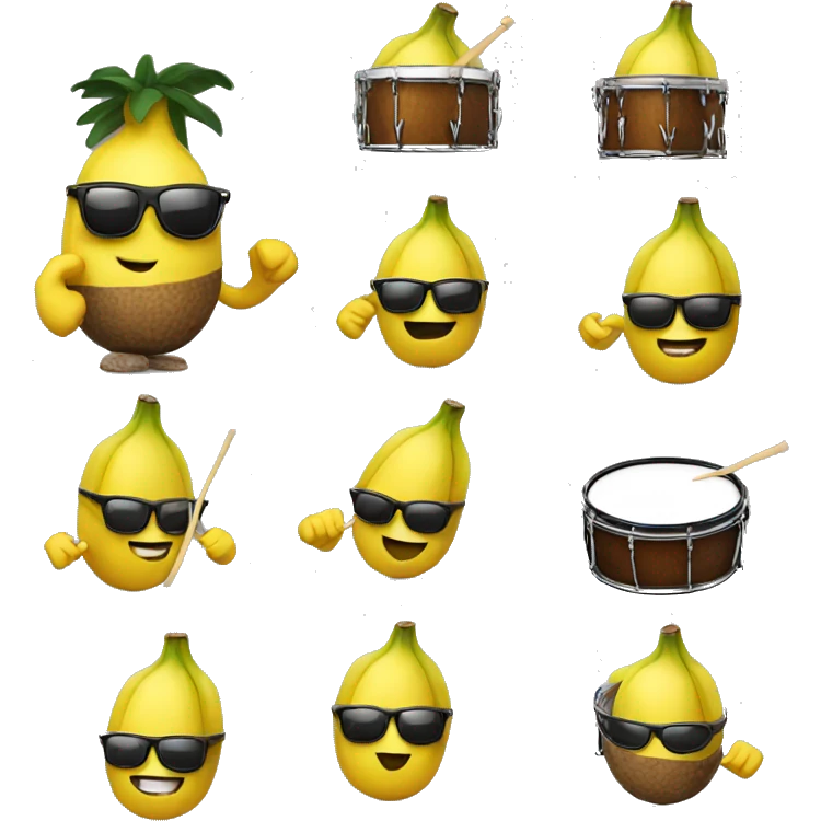 A banana wearing sunglasses playing the drums emoji