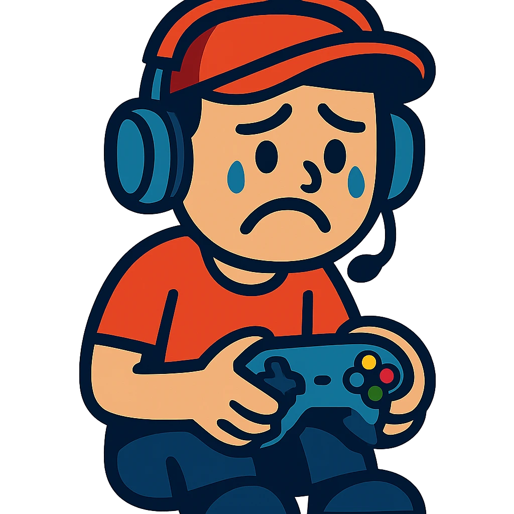 sad video gamer, cartoon style, vibrant colors emoji