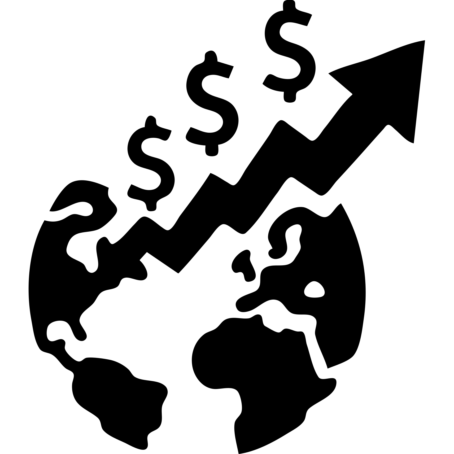 World globe with growth chart and currency symbols representing global economy emoji