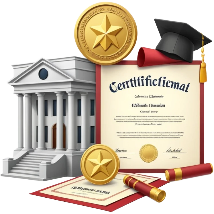 Government building with an official certificate or diploma document next to it emoji