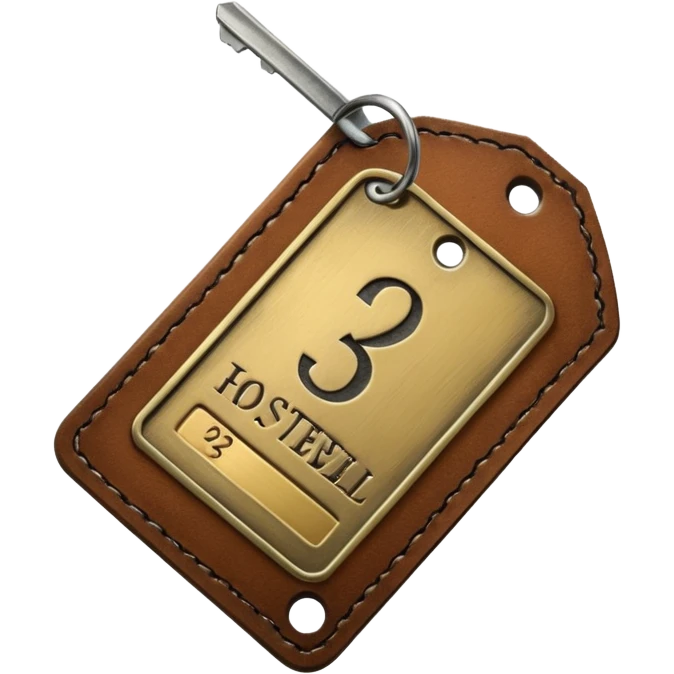 antique silver brass hotel key with large brown leather room number tag emoji