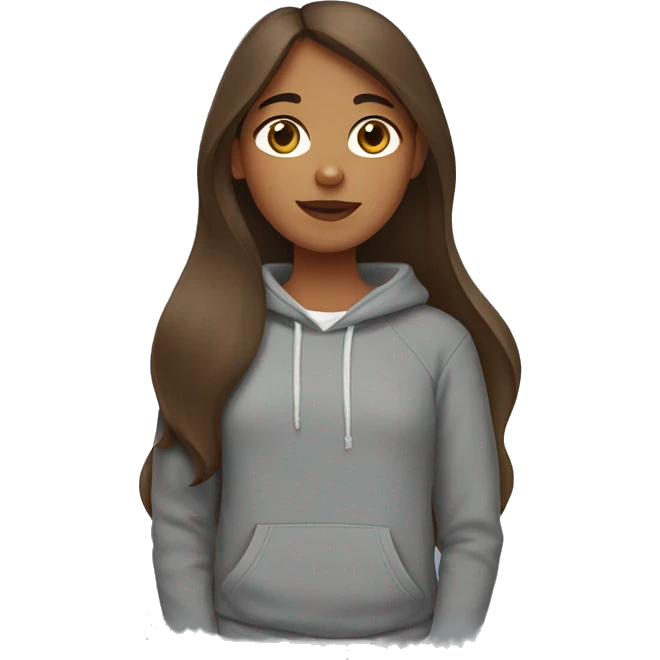 girl with long brown hair in a grey sweatshirt holding a greater swiss mountain dog emoji