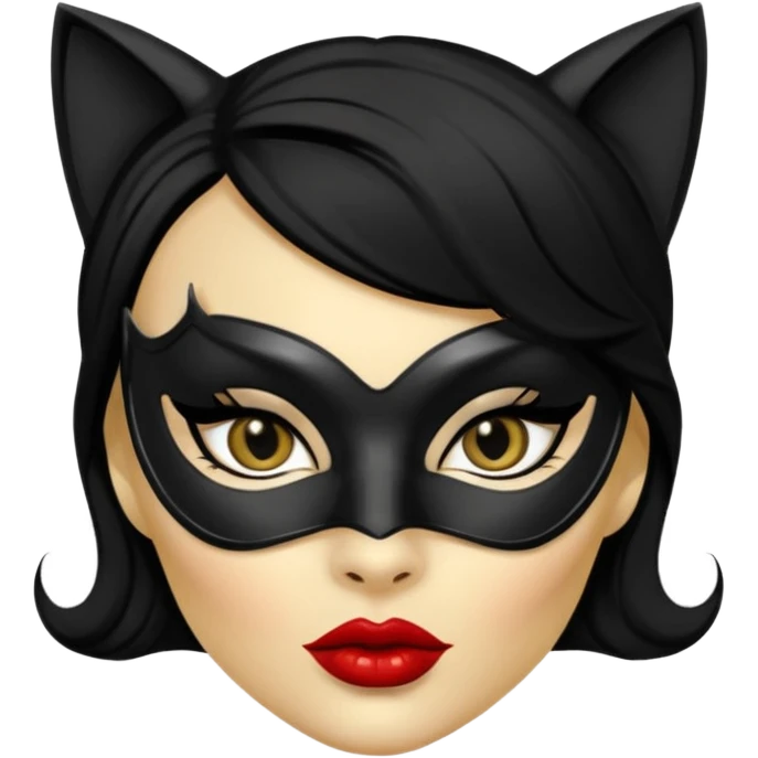 Cat woman goldish skin black eyes with black eyeliner dark hair big lips  emoji