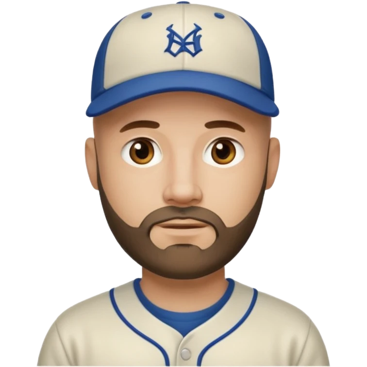 Man with bald head and beard wearing a baseball cap emoji