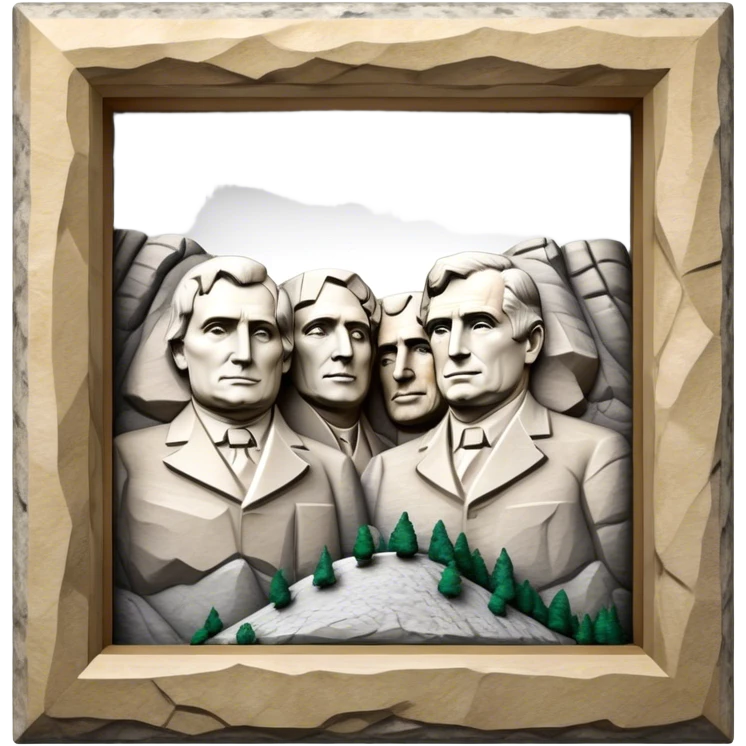 Cinematic Realistic Mount Rushmore Landmark Emoji, featuring the carved faces of four U.S. presidents, etched into the granite mountainside with dramatic lighting accentuating the rock textures. emoji