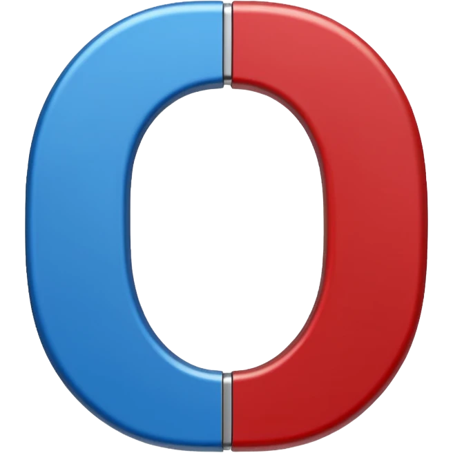 Horseshoe magnet emoji-style, vertical, split in half: left blue with “S”, right red with “N”, clean background.
 emoji