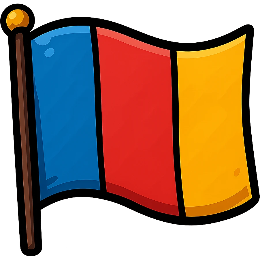 flag with three vertical bands: blue, red, and yellow, vibrant style, no text emoji