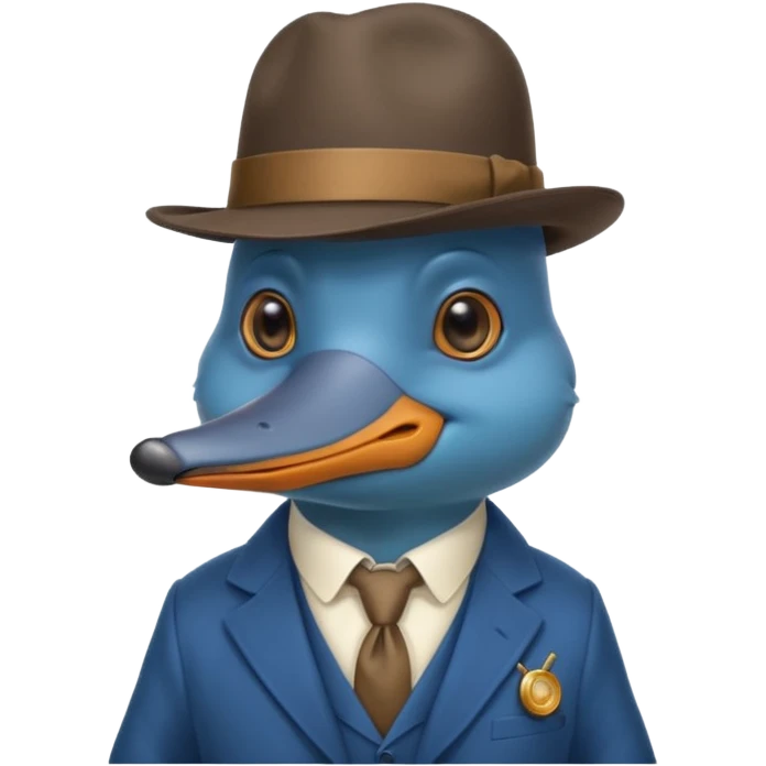 cute blue platypus with a detective hat and monocle on his eye, no  hands, looks like a platypus but blue, the hat and suit are anything but blue emoji