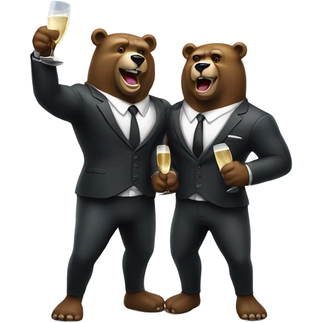 two muscle bears in a suit cheerings champagne emoji