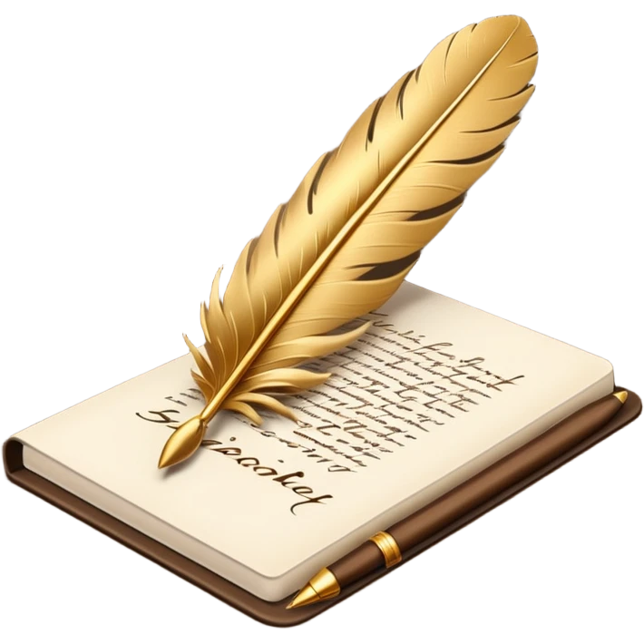 3D perspective hand writing with Premium golden feather emoji