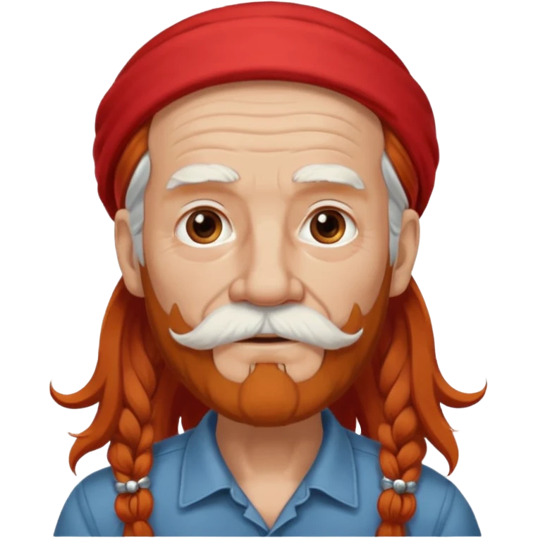 very old, white bearded and white mustached, red long haired, wearing ear accessories emoji