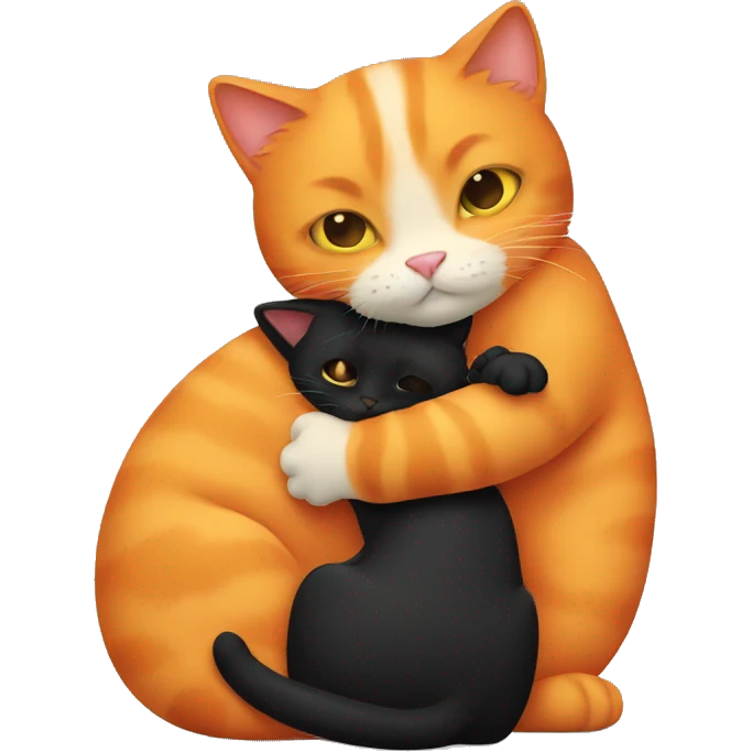 orange cat with black cat hugging emoji