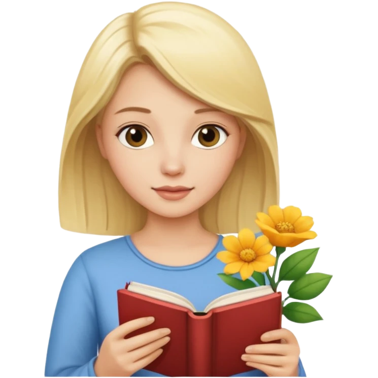 Blonde reading book + flower emoji