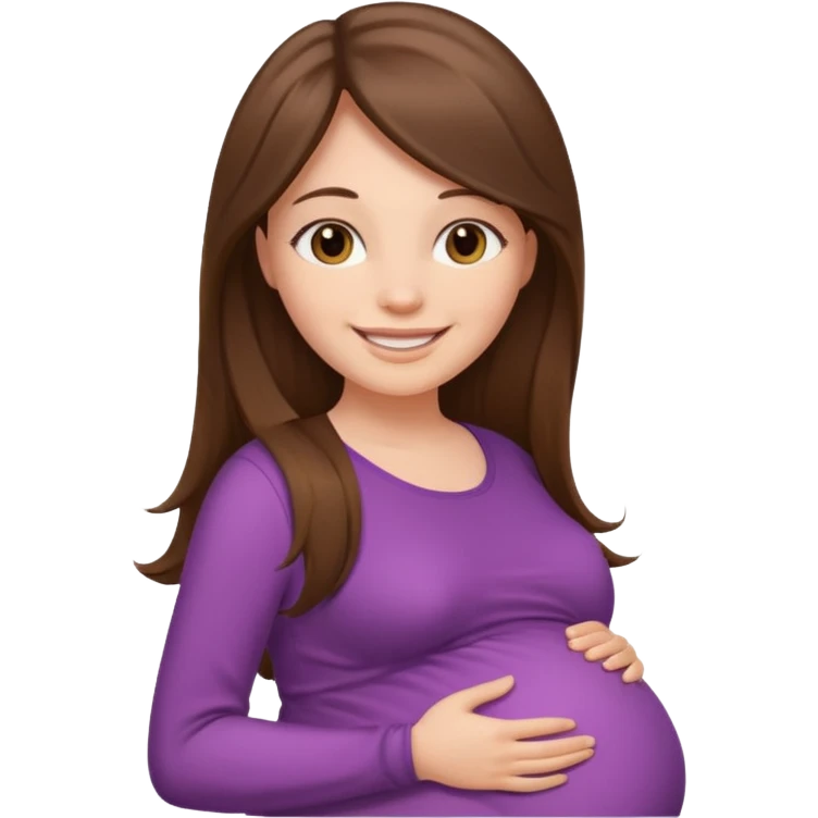 A pregnant woman with long straight brown hair and fair skin  smiling emoji
