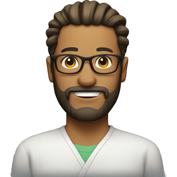 a person with man bun, short beard and glasses looking slightly to the right emoji