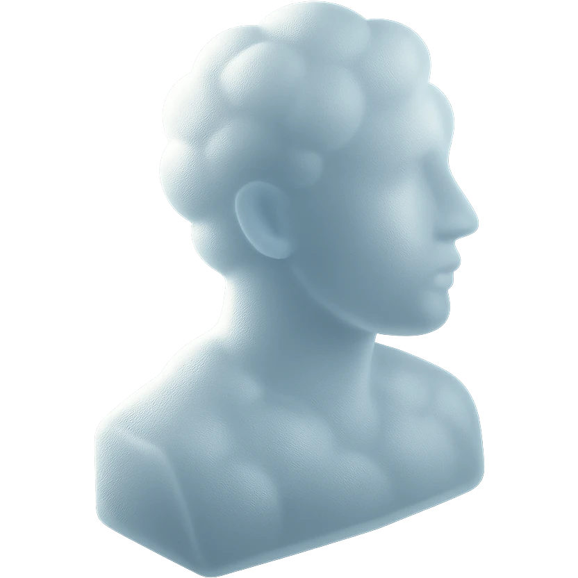 person looking straight, fully composed of white fluffy convex clouds, shoulders visible, matte glass style emoji