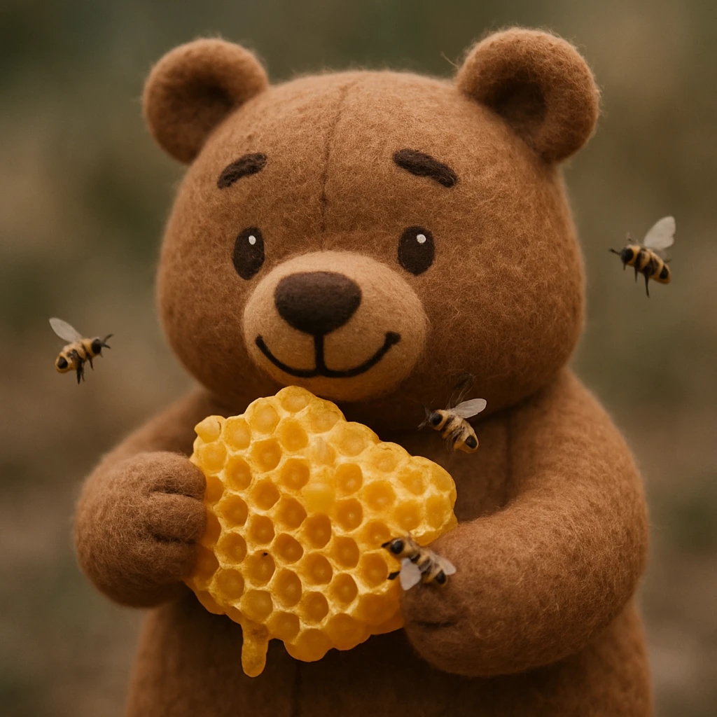 bear eating honeycomb with bees flying around emoji