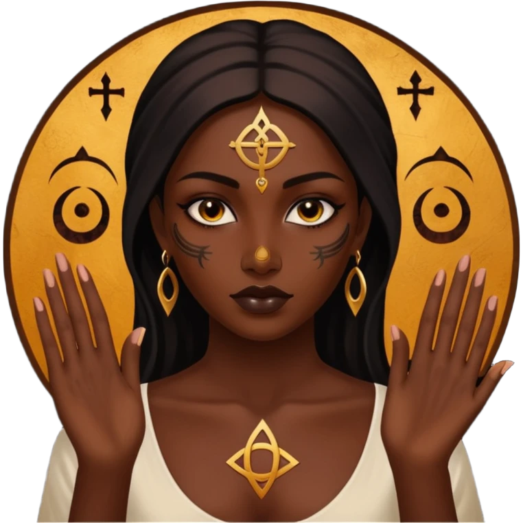 Dark oil traced over woman’s skin forming occult symbols, sensual devotion emoji